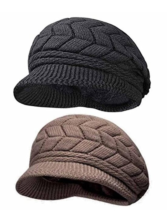 2 Packs Women\'s Winter Warm Knit Hat Wool Snow Ski Caps with Visor main image 4
